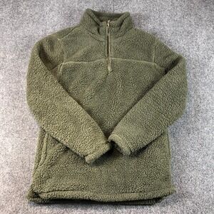 Alpine Sherpa‎ Fleece Pullover Olive Green Sweater Jacket Cozy Small S